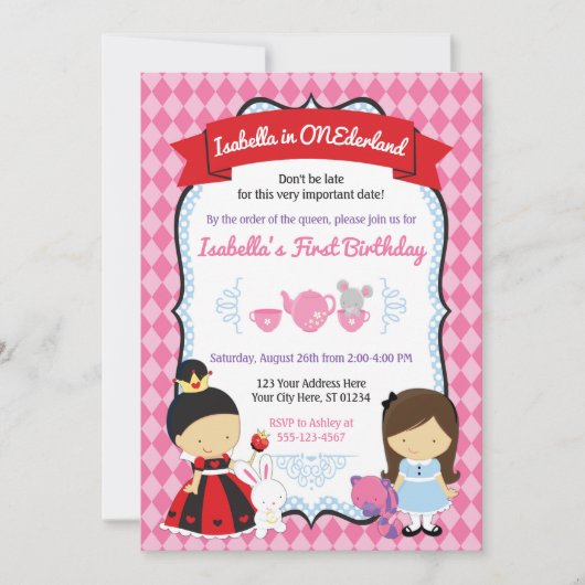Alice in ONEderland Birthday Invitation Kaart (Voorkant)