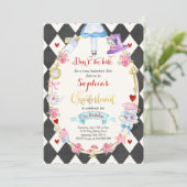 Alice in ONEderland Birthday Invitation Tea Party Kaart (Staand voorkant)