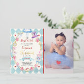 Alice in ONEderland Birthday Invitation Tea Party Kaart (Staand voorkant)