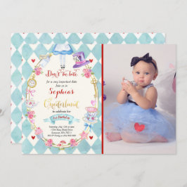 Alice in ONEderland Birthday Invitation Tea Party Kaart
