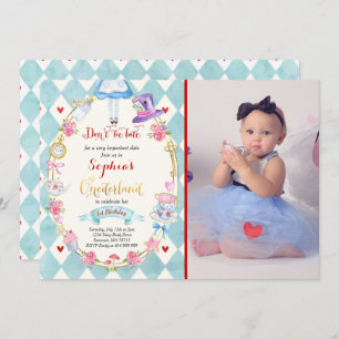 Alice in ONEderland Birthday Invitation Tea Party Kaart