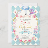 Alice in ONEderland Birthday Invitation Tea Party Kaart (Voorkant)