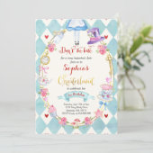 Alice in ONEderland Birthday Invitation Tea Party Kaart (Staand voorkant)