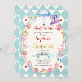Alice in ONEderland Birthday Invitation Tea Party Kaart