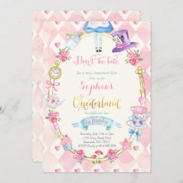 Alice in ONEderland Birthday Invitation Tea Party Kaart