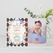 Alice in ONEderland Birthday Invitation Tea Party Kaart (Staand voorkant)