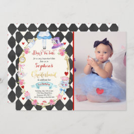 Alice in ONEderland Birthday Invitation Tea Party Kaart