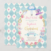 Alice in ONEderland Birthday Invitation Tea Party Kaart (Voorkant / Achterkant)