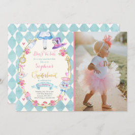 Alice in ONEderland Birthday Invitation Tea Party Kaart