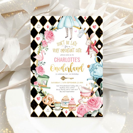 Alice in Onederland: Birthday Mad Hatter Tea Party Kaart