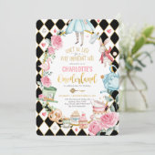 Alice in Onederland: Birthday Mad Hatter Tea Party Kaart (Staand voorkant)