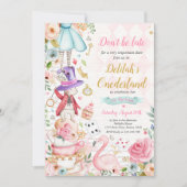 Alice in ONEderland Birthday Whimsical Tea Party Kaart (Voorkant)
