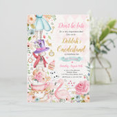 Alice in ONEderland Birthday Whimsical Tea Party Kaart (Staand voorkant)