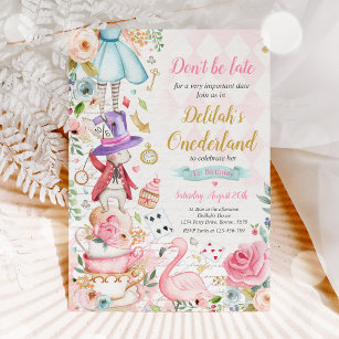 Alice in ONEderland Birthday Whimsical Tea Party Kaart