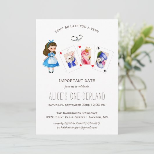 Alice in ONEderland Birthday Whimsical Tea Party Kaart (Staand voorkant)