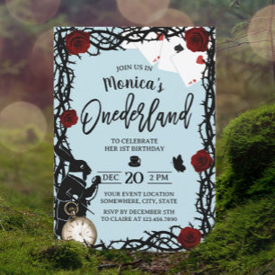 Alice in Onederland Blue Cute Girl 1e verjaardag Kaart