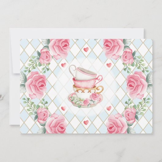 Alice in Onederland Blue Pink Birthday Tea Party Kaart (Achterkant)