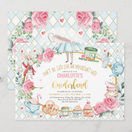 Alice in Onederland Blue Pink Birthday Tea Party Kaart