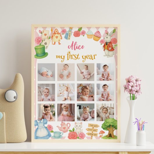 Alice in Onederland Eerste Verjaardag Foto Milesto Poster