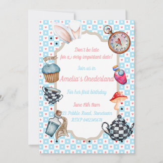 Alice in Onederland Eerste Verjaardag Uitnodiging