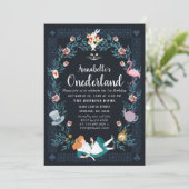 Alice in Onederland Kinder 1e verjaardag Uitnodigi Kaart (Staand voorkant)