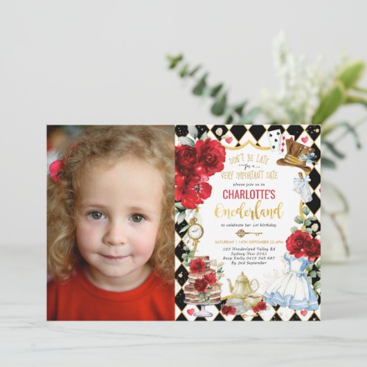 Alice in Onederland Mad Hatter 1st Birthday Tea Kaart (Staand voorkant)