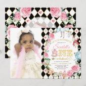 Alice in ONEderland Mad Tea Party 1st Birthday Kaart (Voorkant / Achterkant)