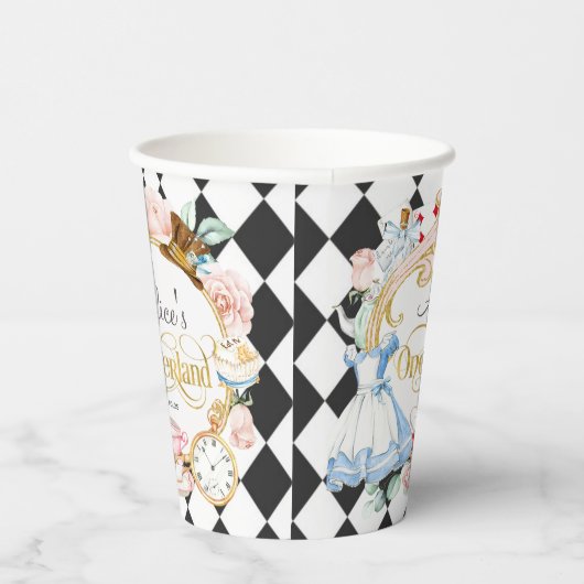 Alice in Onederland, meisje 1 verjaardag Papieren  Papieren Bekers (Rechts)