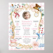 Alice in ONEderland-Pink 1st Birthday milestone Poster (Voorkant)