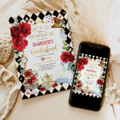 Alice in Onederland Red Roses 1st Birthday Tea Kaart