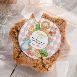 Alice in Onederland Roze Meisje Verjaardag Tea Par Ronde Sticker
