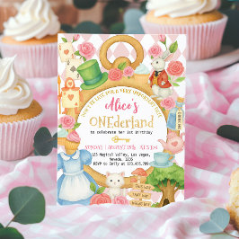 Alice in Onederland Tea Party Girl First Birthday Kaart