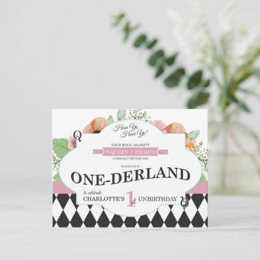 Alice in Onederland - uitnodiging tot het Briefkaa (Staand voorkant)