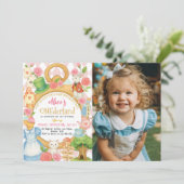 Alice in Onederland Uitnodiging voor verjaardagsfo (Staand voorkant)