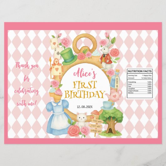 Alice in Onederland Verjaardag Chip Bag Wrapper Flyer (Voorkant)