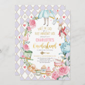 Alice in Onederland Verjaardag Mad Tea Party Paars Kaart (Voorkant / Achterkant)