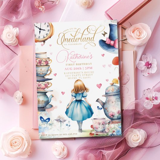 Alice in Onederland Verjaardag Tea Party Kaart