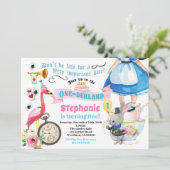 Alice in OneDerland verjaardagsfeestje blauw Kaart (Staand voorkant)