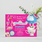 Alice in OneDerland verjaardagsfeestje heet roze Kaart (Staand voorkant)