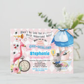 Alice in OneDerland verjaardagsfeestje roze Kaart (Staand voorkant)