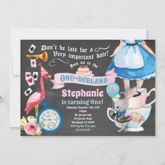 Alice in ONEderland verjaardagstheebord Kaart (Voorkant)