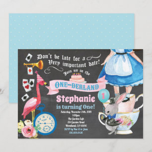 Alice in ONEderland verjaardagstheebord Kaart