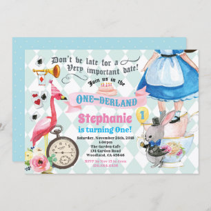 Alice in ONEderland verjaardagstheeparty roze Kaart
