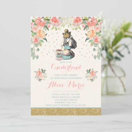  Alice in OneDerland verjaardagsuitnodiging Kaart (Staand voorkant)