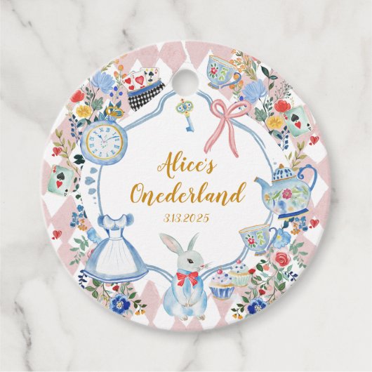 Alice in Onederland Whimsical Verjaardag Bedankjes Labels (Voorkant)