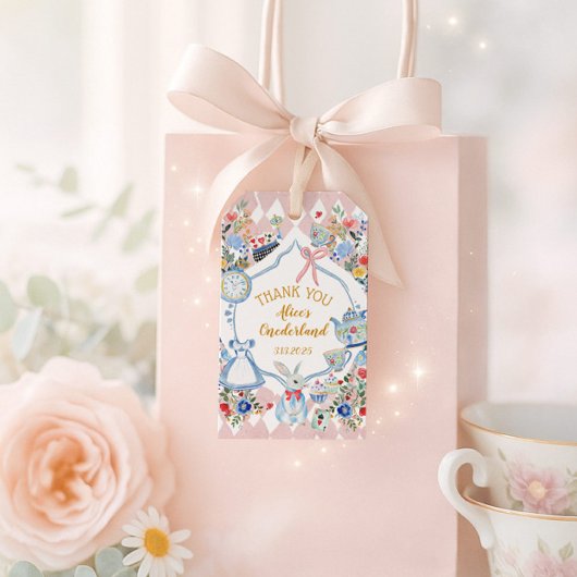Alice in Onederland Whimsical Verjaardag Bedankt Cadeaulabel