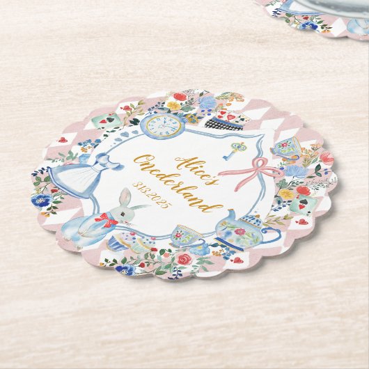 Alice in Onederland Whimsical Verjaardag Kartonnen Onderzetters (Gekanteld)