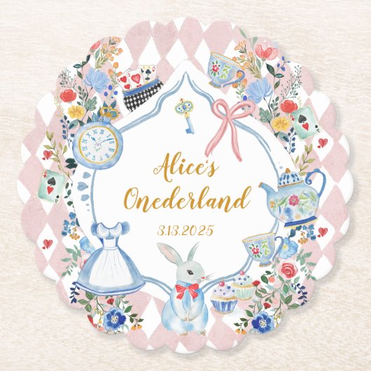 Alice in Onederland Whimsical Verjaardag Kartonnen Onderzetters (Voorkant)