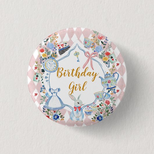 Alice in Onederland Whimsical Verjaardag Ronde Button 3,2 Cm (Voorkant)