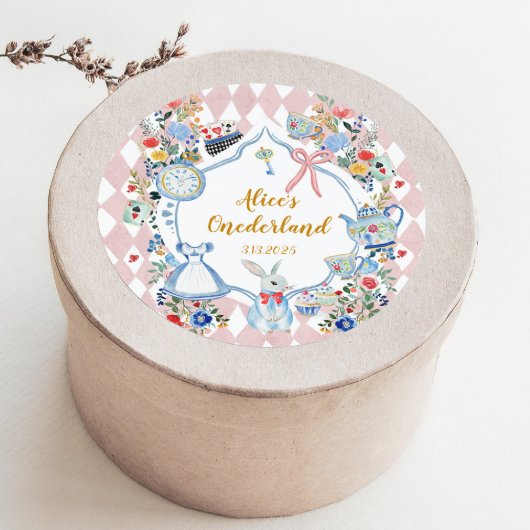 Alice in Onederland Whimsical Verjaardag Ronde Sticker